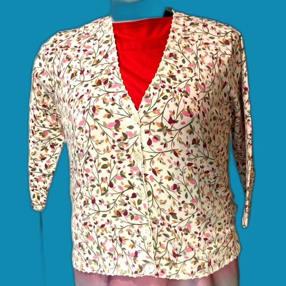 Eddie Bauer Women's Cardigan Floral button up Top XL Cotton Nylon - Picture 1 of 4
